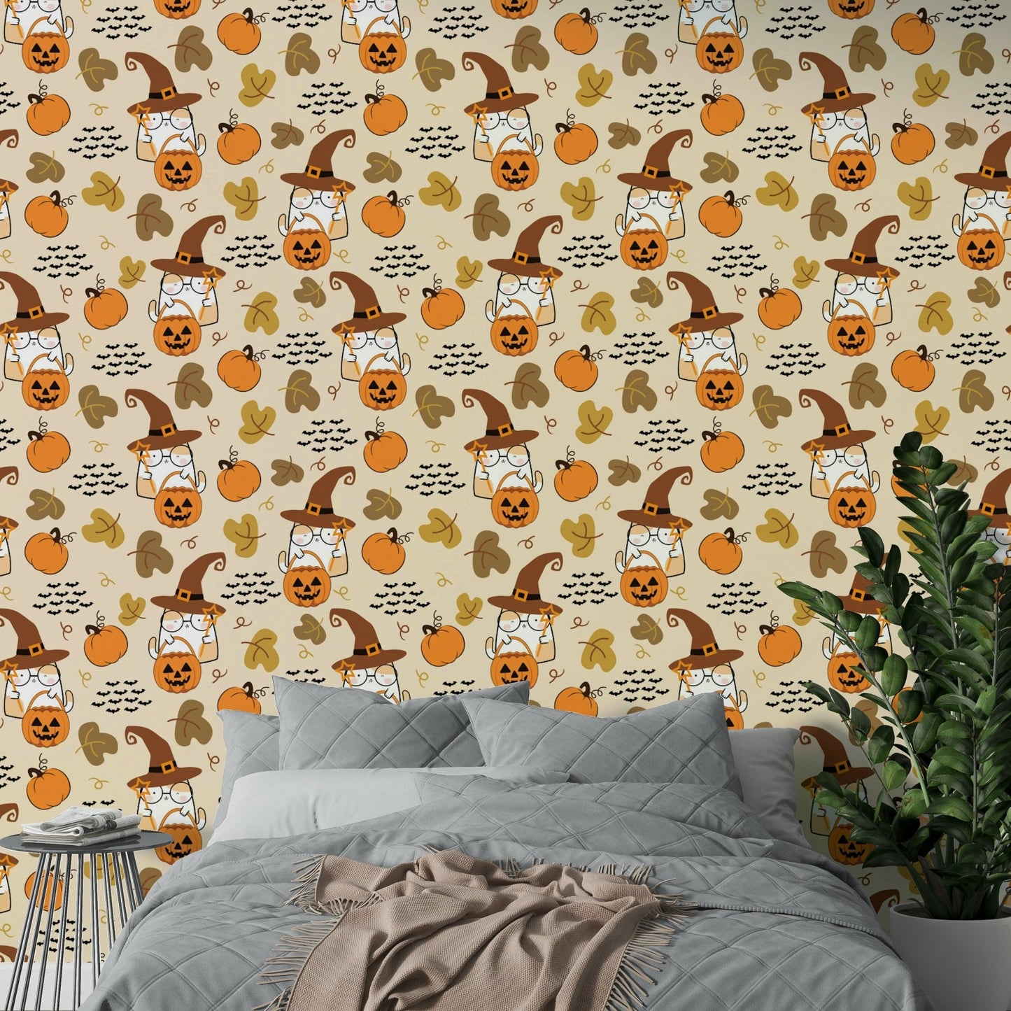 Autumn leaves Cute Halloween wallpaper pattern