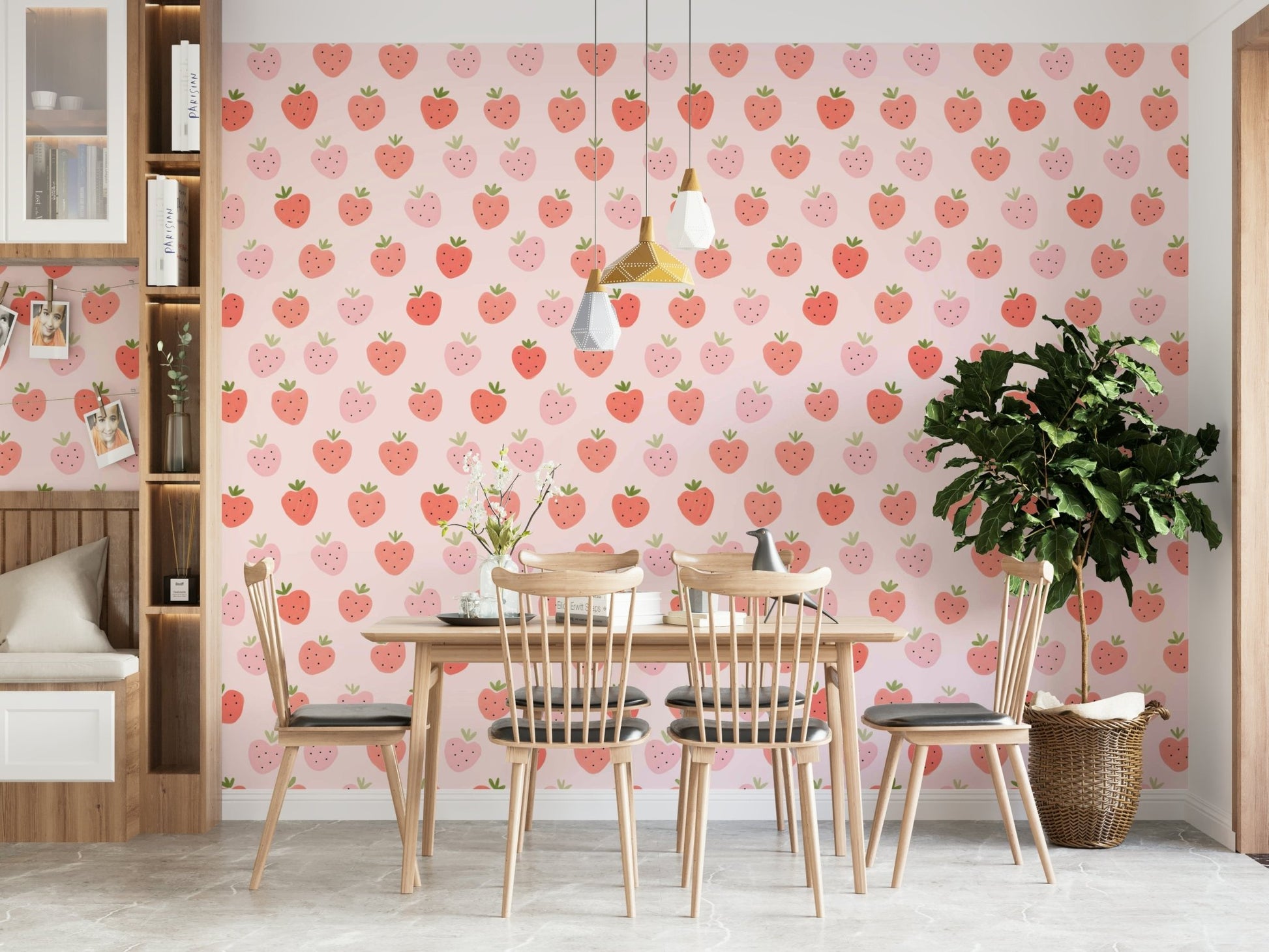 Hand-drawn style fruit wallpaper for rooms.

