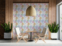 Playful oil-painted flower wallpaper with thick, expressive brushstrokes.