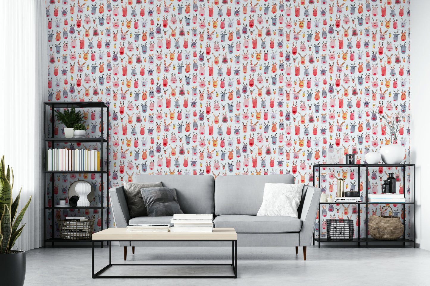 Reindeer and forest wallpaper design for playroom

