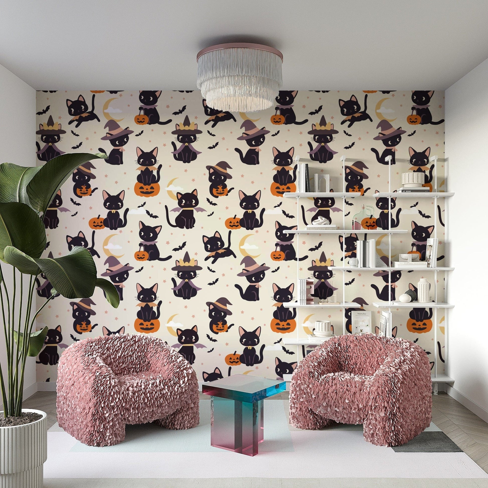 Cute Halloween Witch Cats haunted wallpaper for walls



