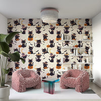 Cute Halloween Witch Cats haunted wallpaper for walls



