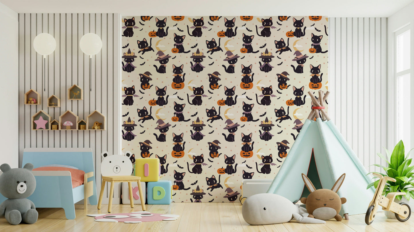 Cute Halloween Witch Cats spooky wallpaper

