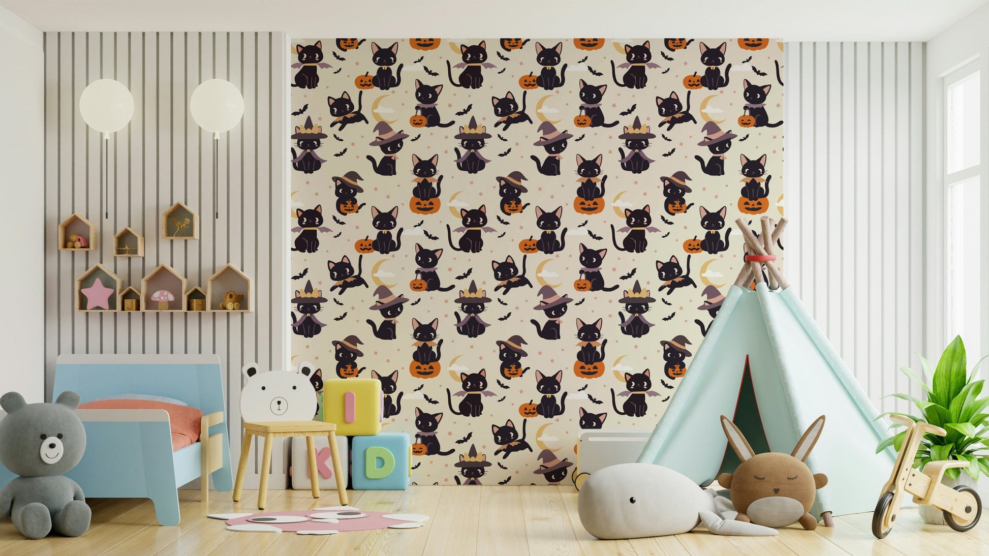 Cute Halloween Witch Cats spooky wallpaper

