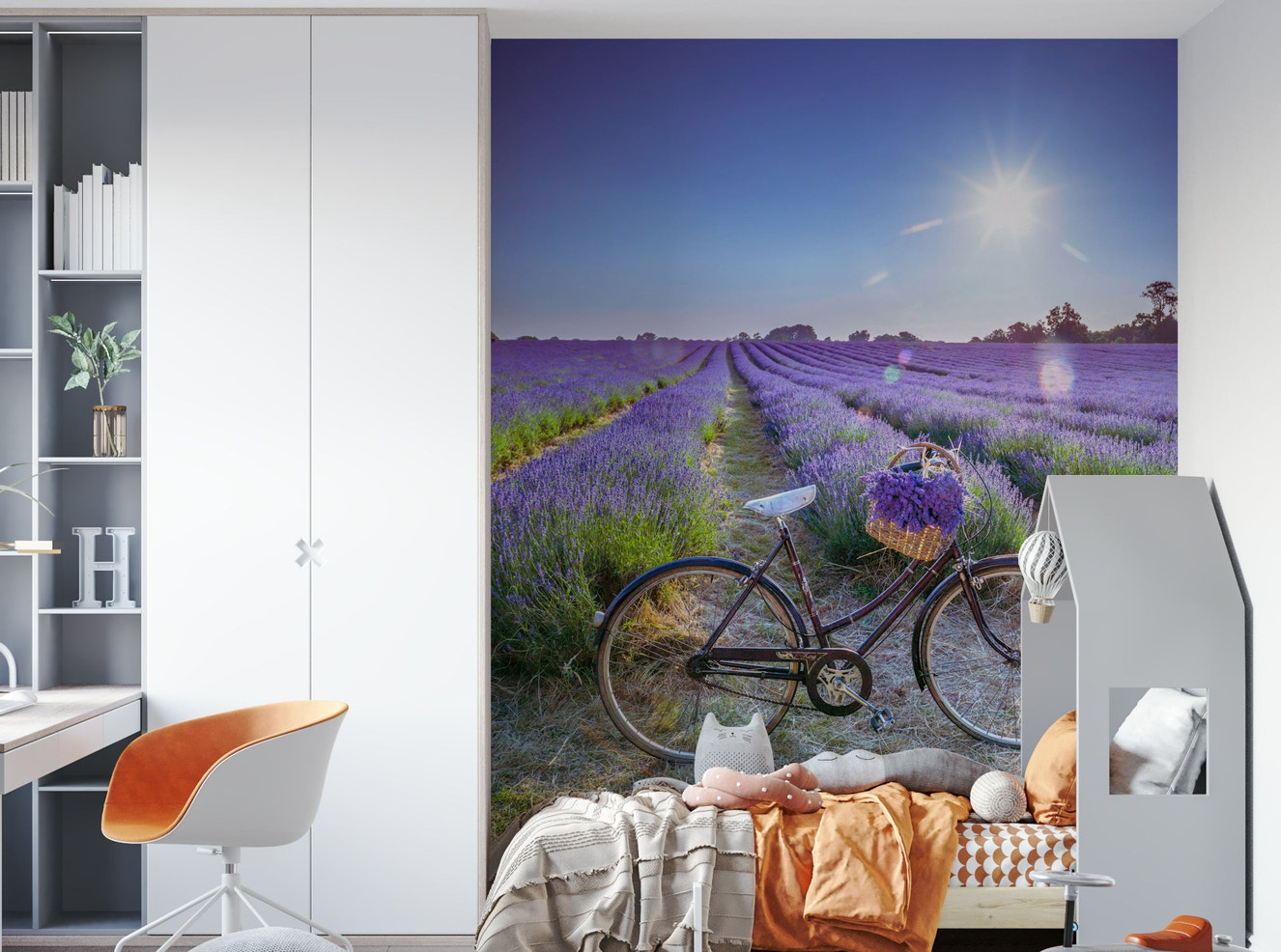 Cycle in Lavender Field Wall Mural with vintage bicycle.

