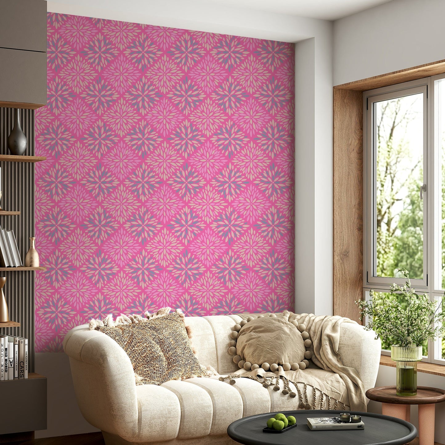 Dahlia Diamonds floral damask mural