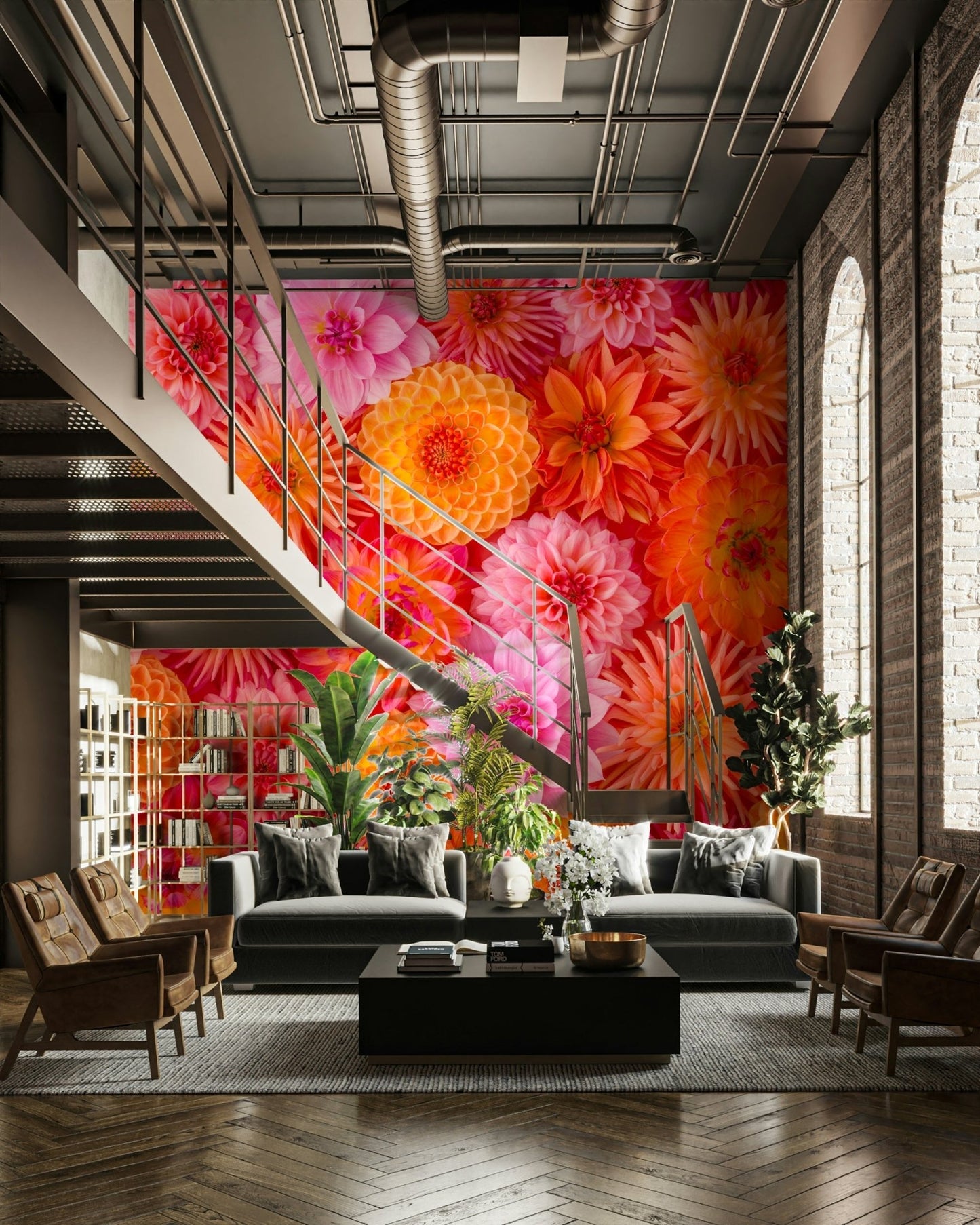 Pale pink flower mural wallpaper

