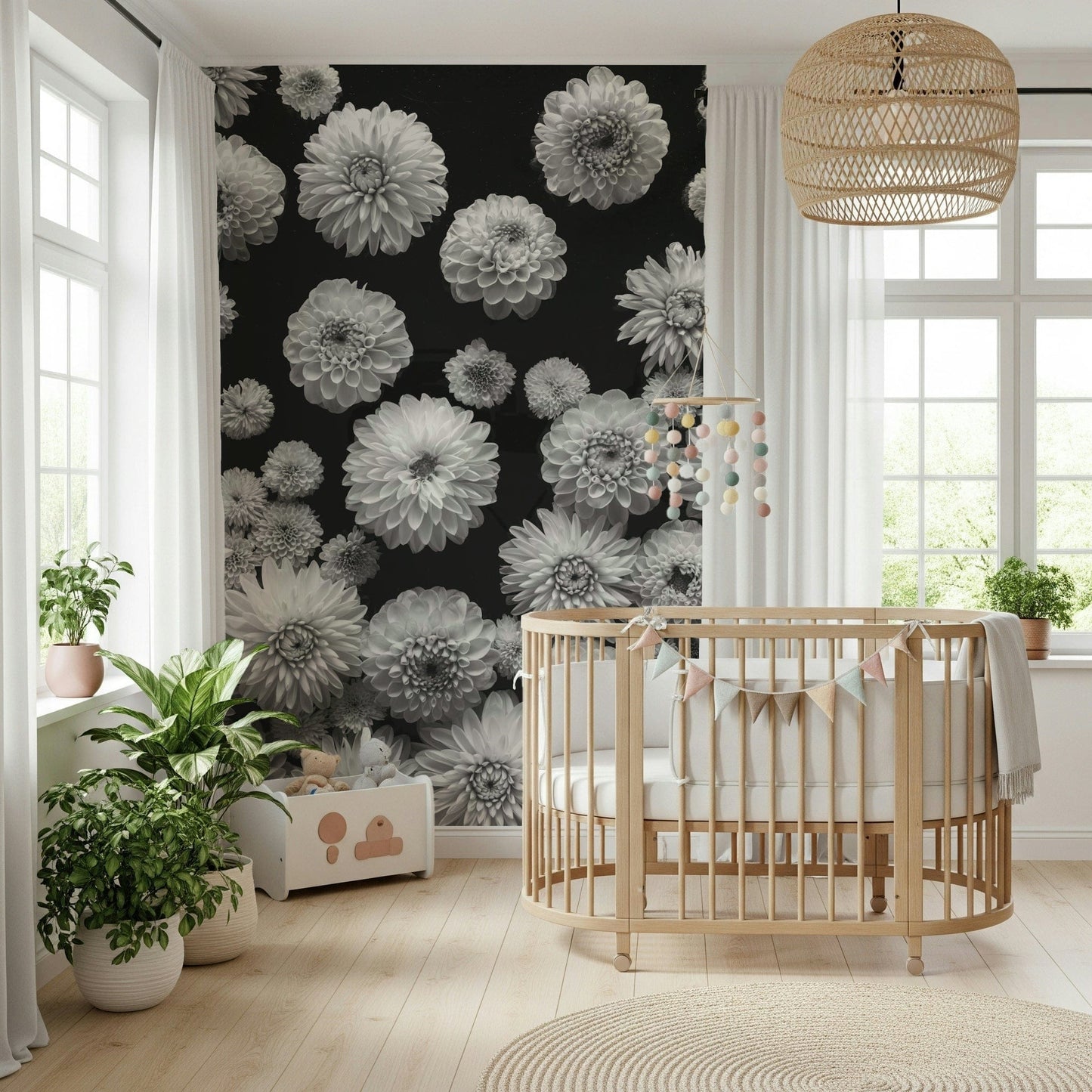 Wallpaper Dahlia Dreamscape decorative botanical image texture.