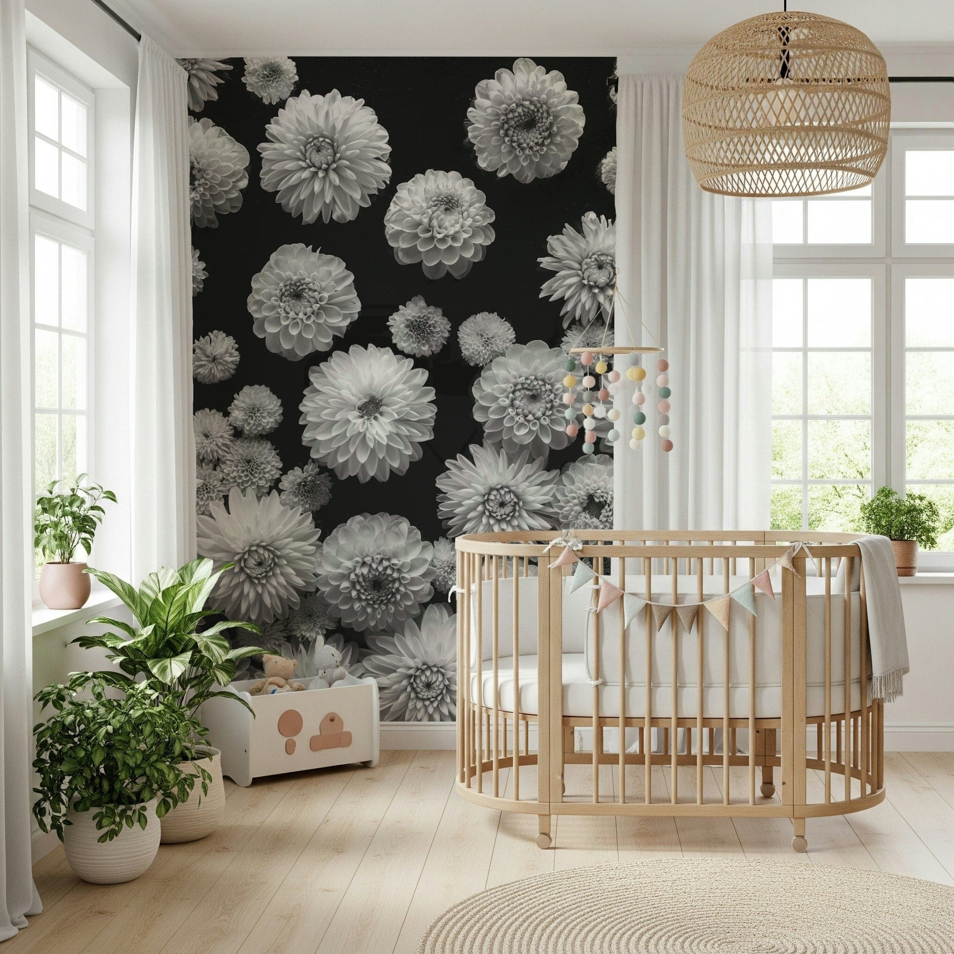 Wallpaper Dahlia Dreamscape decorative botanical image texture.