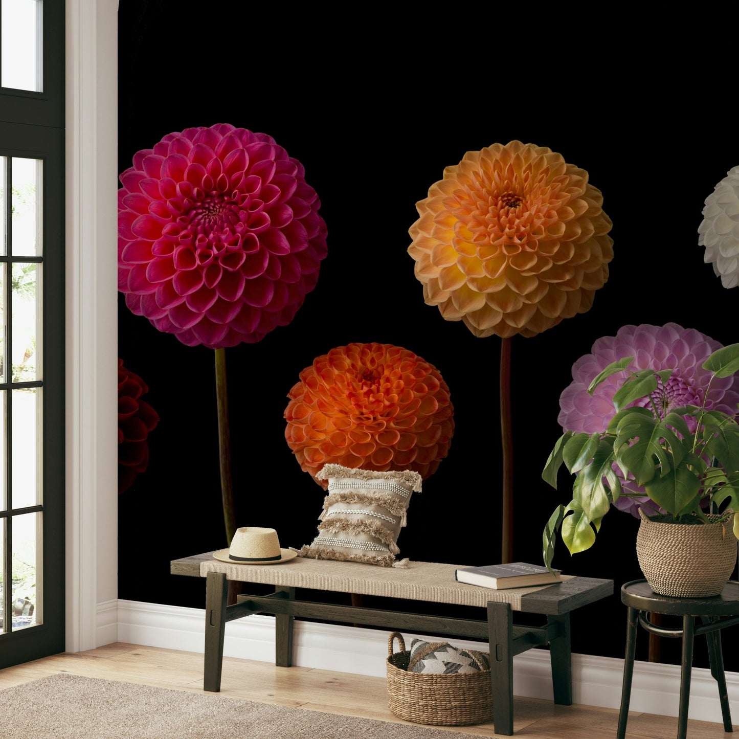 Dahlia pattern mural wallpaper

