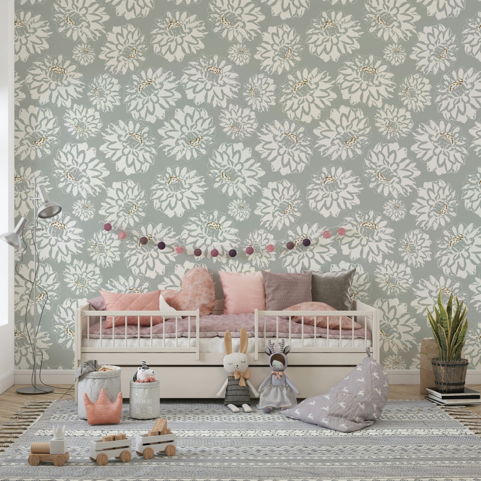 Wallpaper with a subtle floral design.

