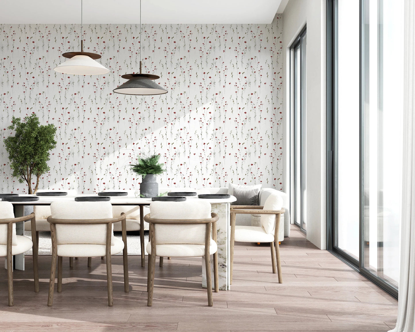 Simple Dainty Scarlet Blooms wallpaper for subtle wall decor.