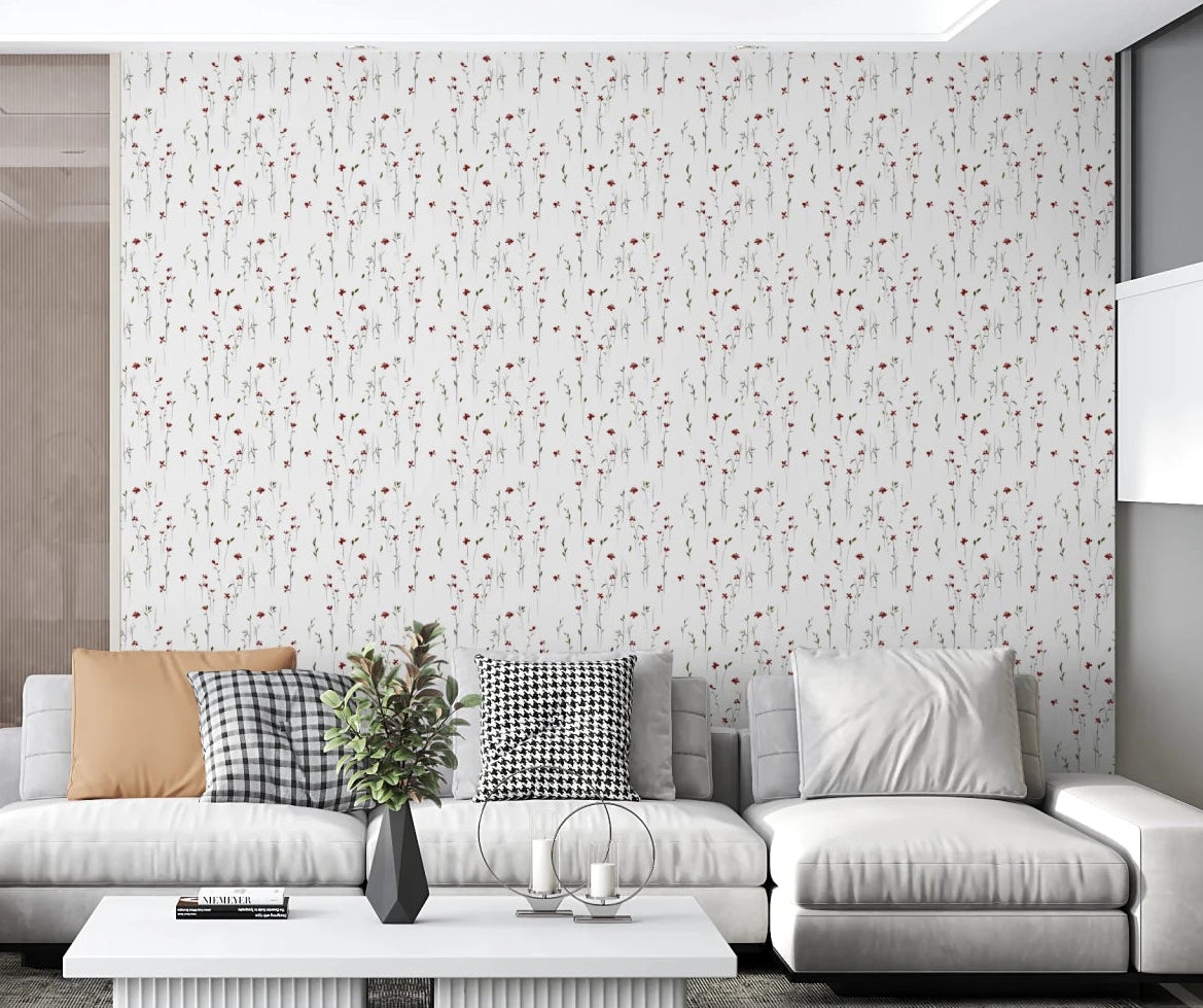Fresh Dainty Scarlet Blooms wallpaper with dispersed flora.