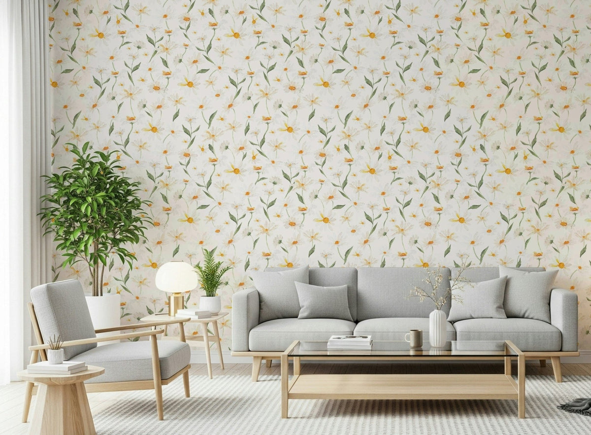 Meadow look peel and stick wallpaper room decor Daisy Dreams.
