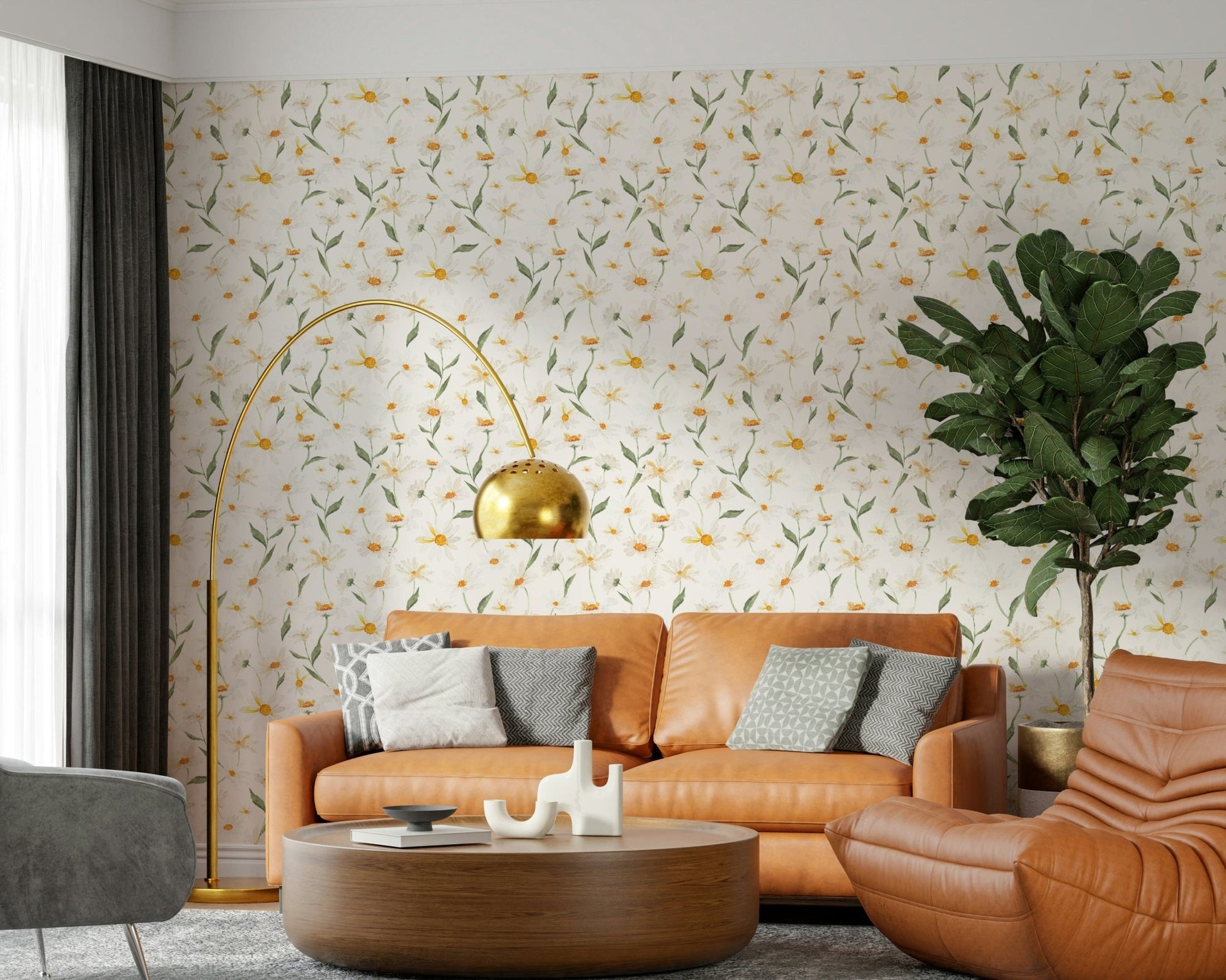 Springtime botanical print wall mural vibrant Daisy Dreams design.