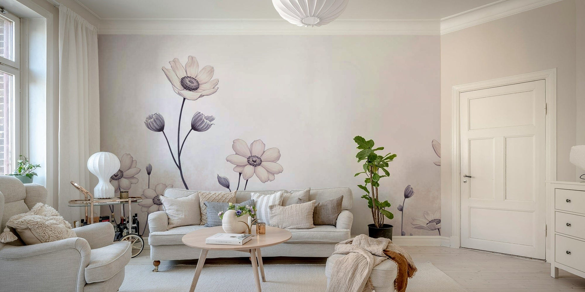 A high-angle view of the wall mural in a large space.
