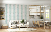 Striped Floral Daisy Mural – Cheerful and light wallpaper with daisies integrated into a stripe pattern.