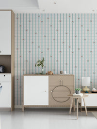 Daisy Blossom Striped Wallpaper – Decorative wallpaper featuring small daisy flowers over a striped background.