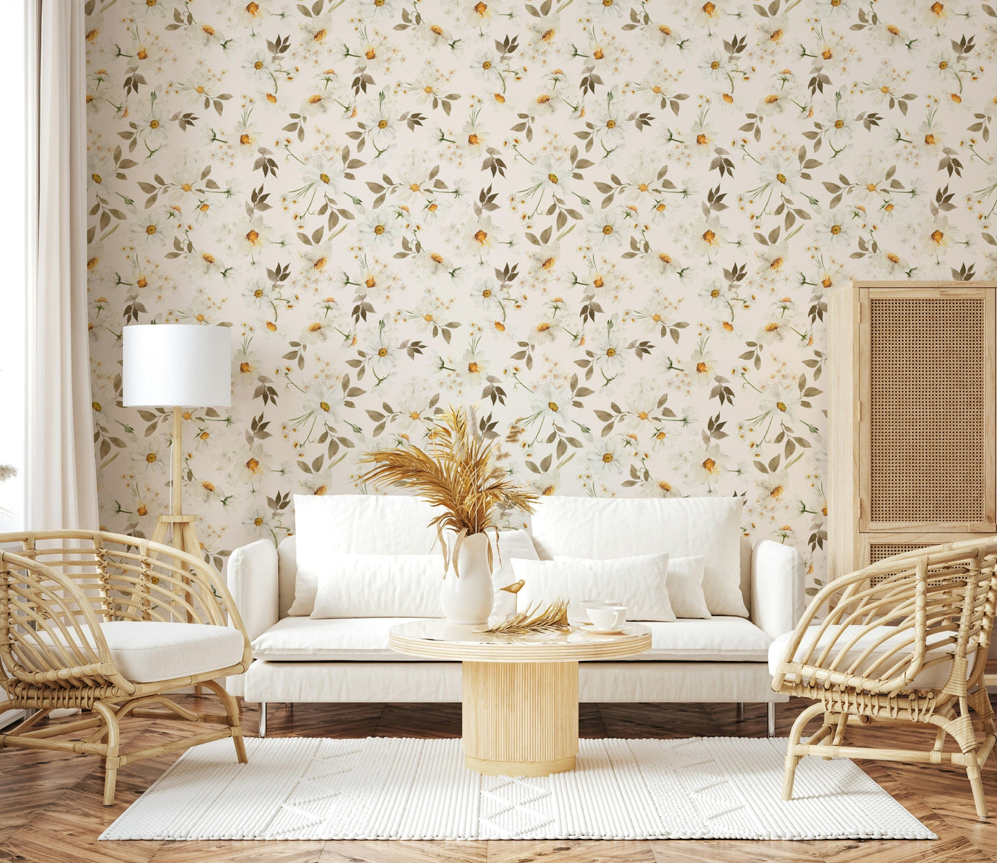 Sophisticated Daisy Dream floral wallpaper mural office space.