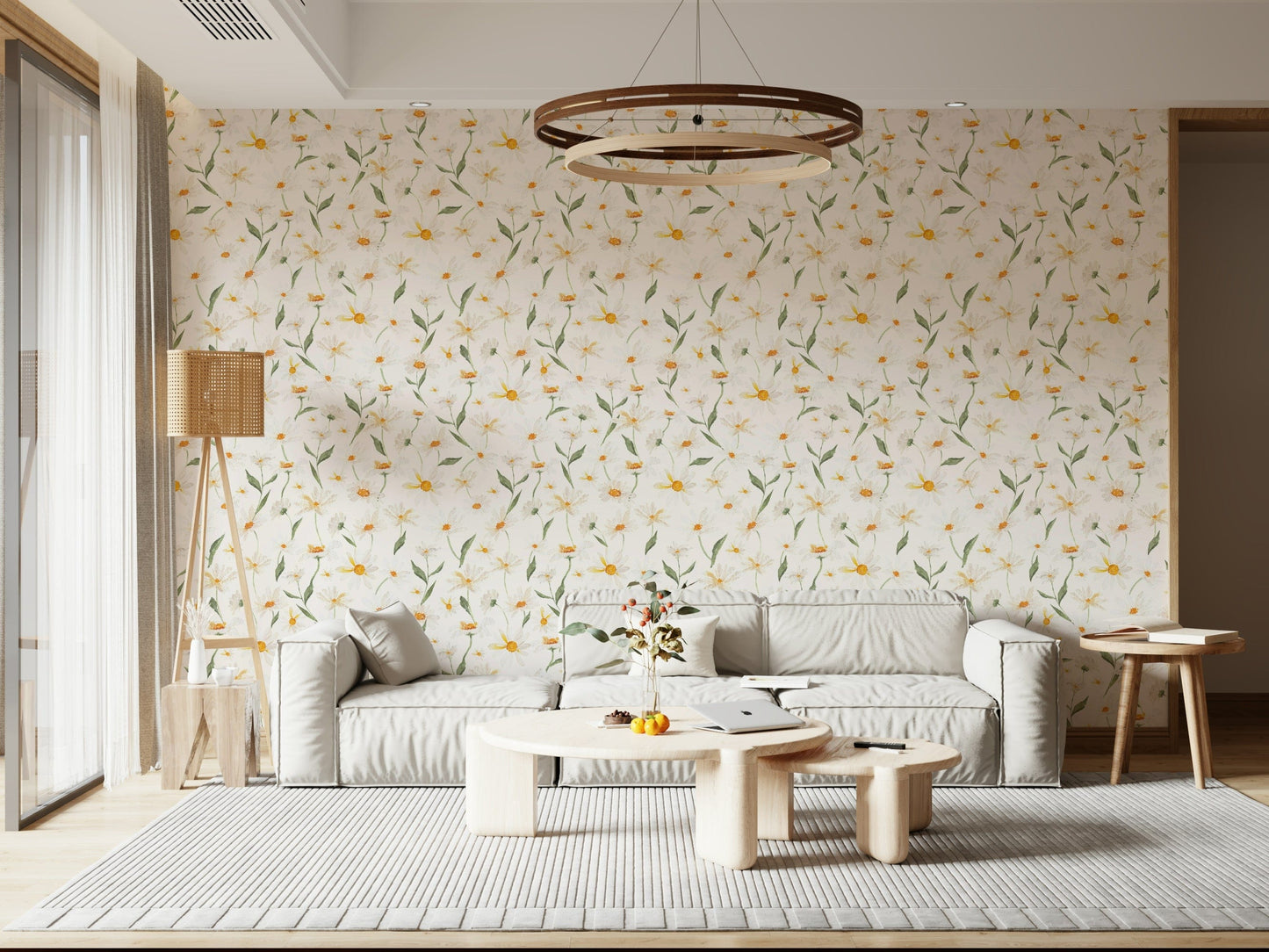 Daisy Dreams wallpaper for walls soft watercolor floral print.