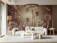 Nursery wall decor with wildflower mural, gentle blooms and calm background tones