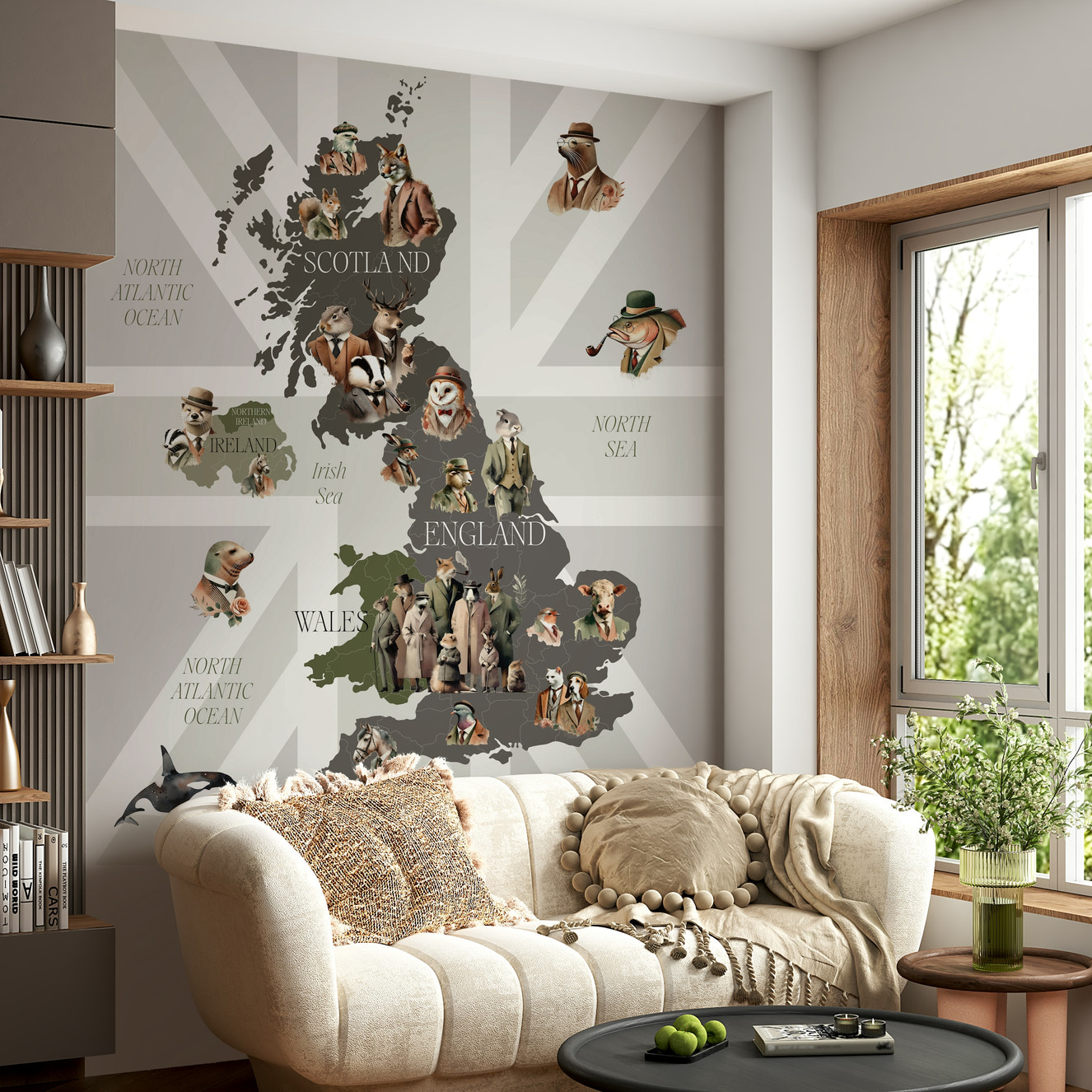 Dapper Creatures of Britain Wall Mural