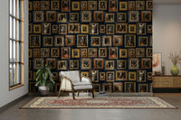 Wallpaper with a mix of neutral and accent colors.

