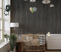 Moody grunge style wallpaper in contemporary living room