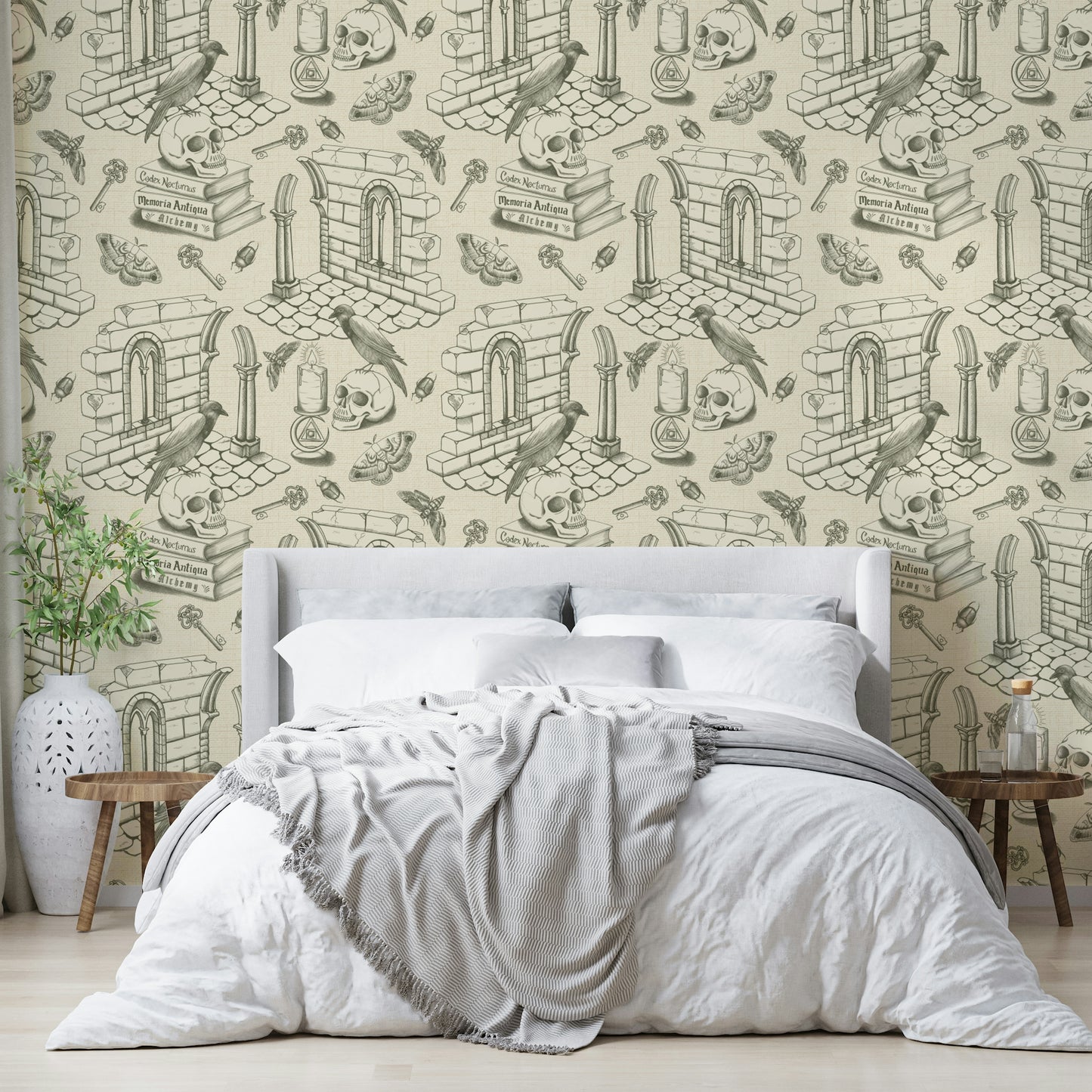 French-inspired mural with scenes in sketch-style ink

