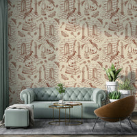 Vintage amber mural wallpaper for cozy study spaces

