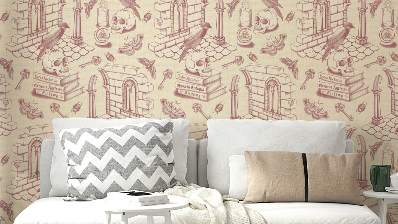 Vintage rose pattern wallpaper in Dark Academia style

