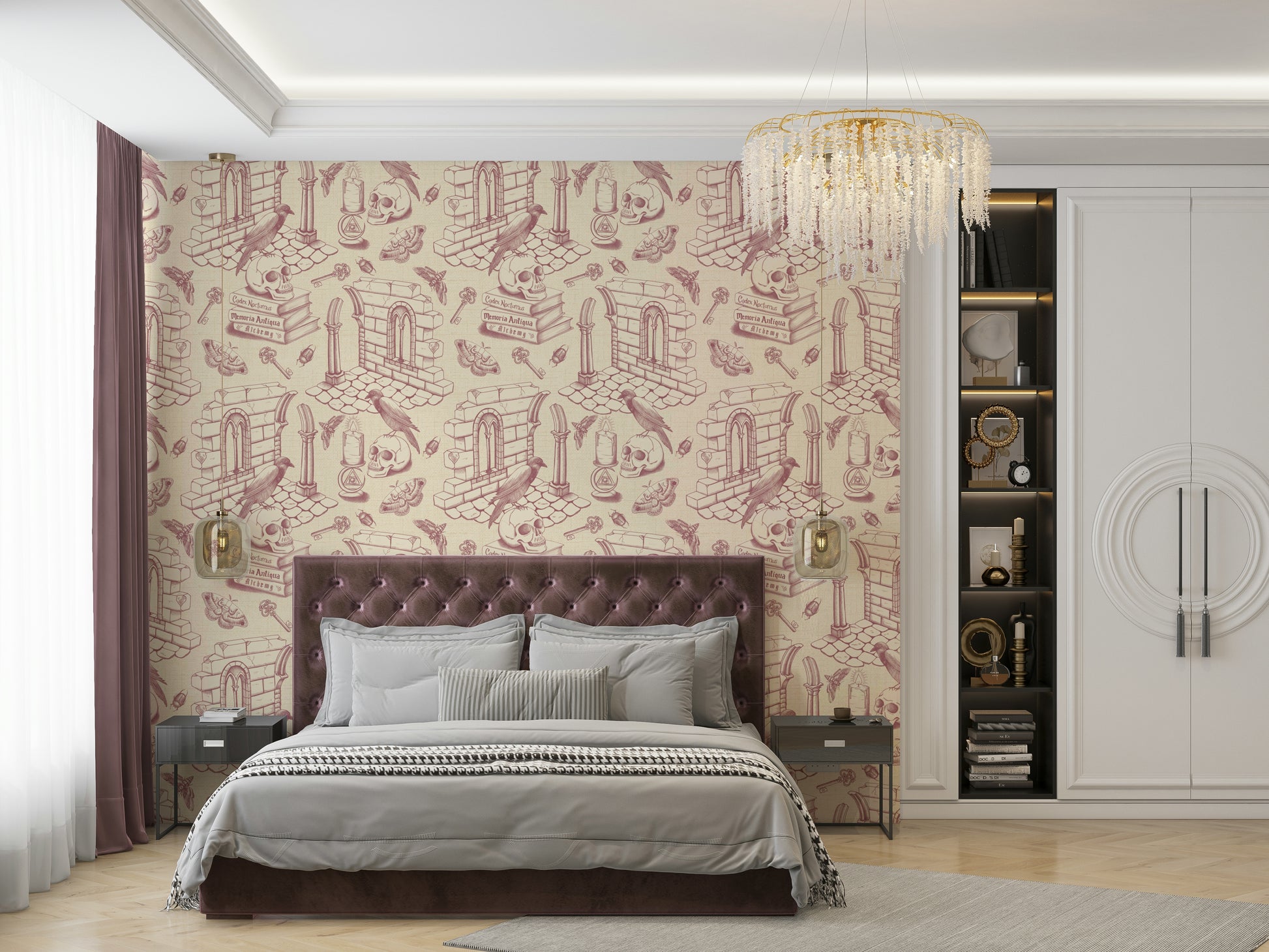 Muted rose design wallpaper in Dark Academia style

