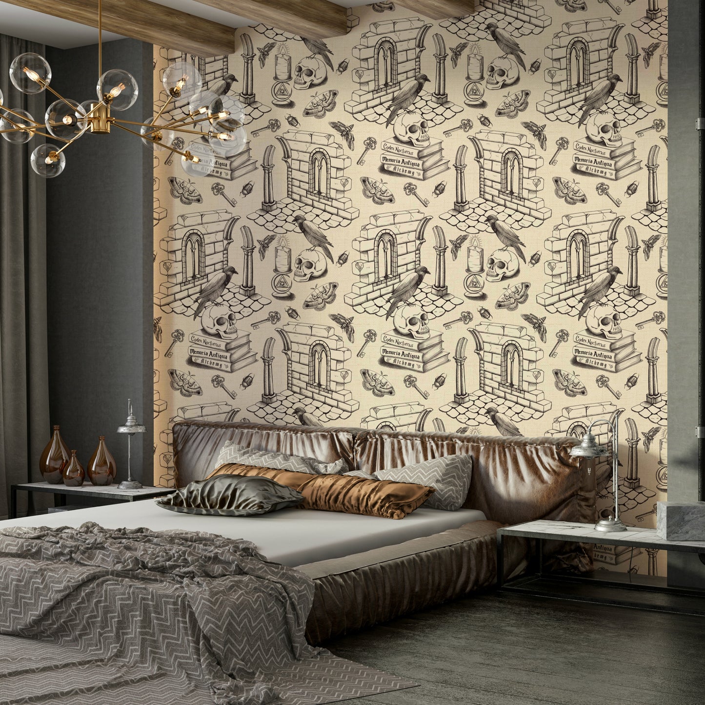 Classic toile de Jouy design in dark academia style

