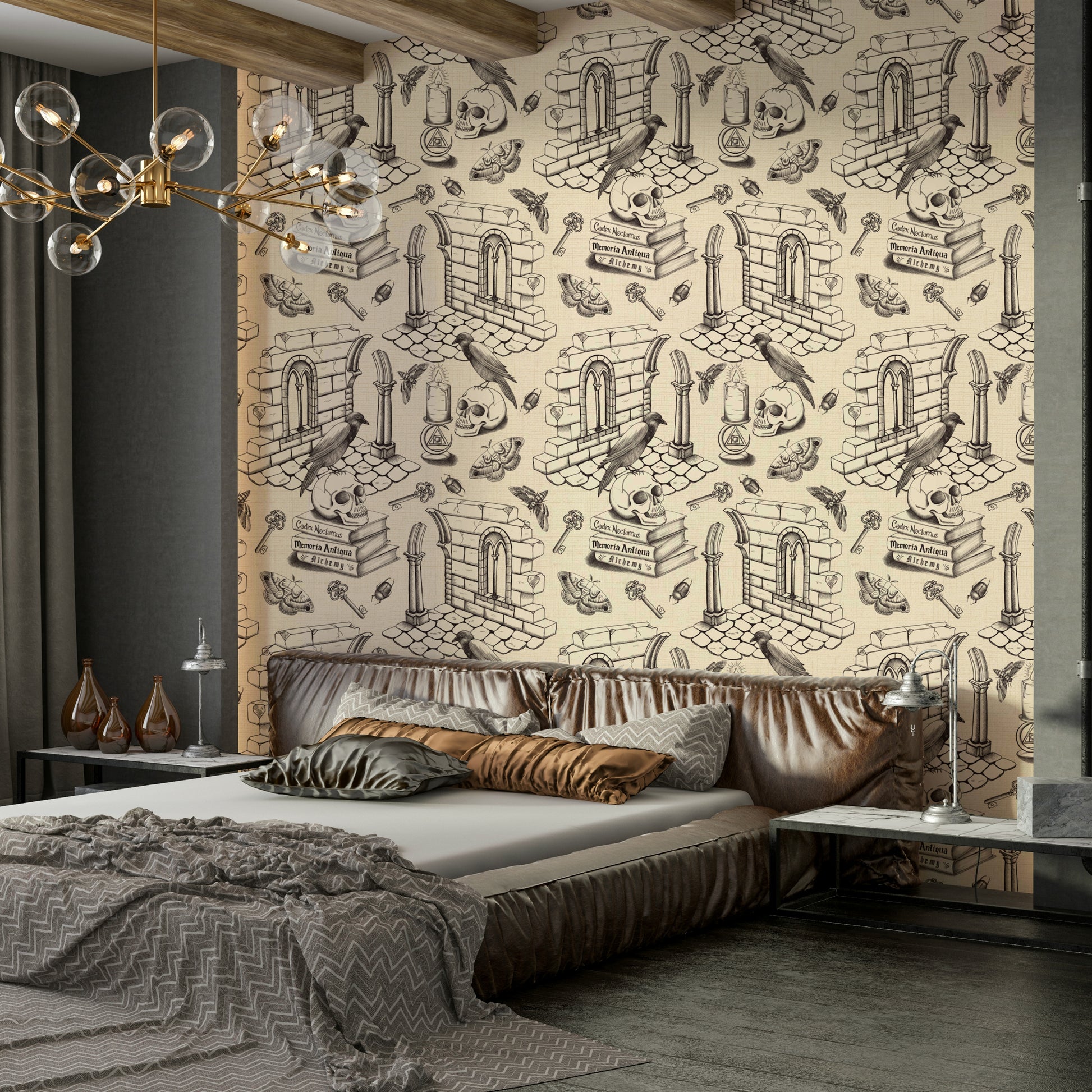 Classic toile de Jouy design in dark academia style


