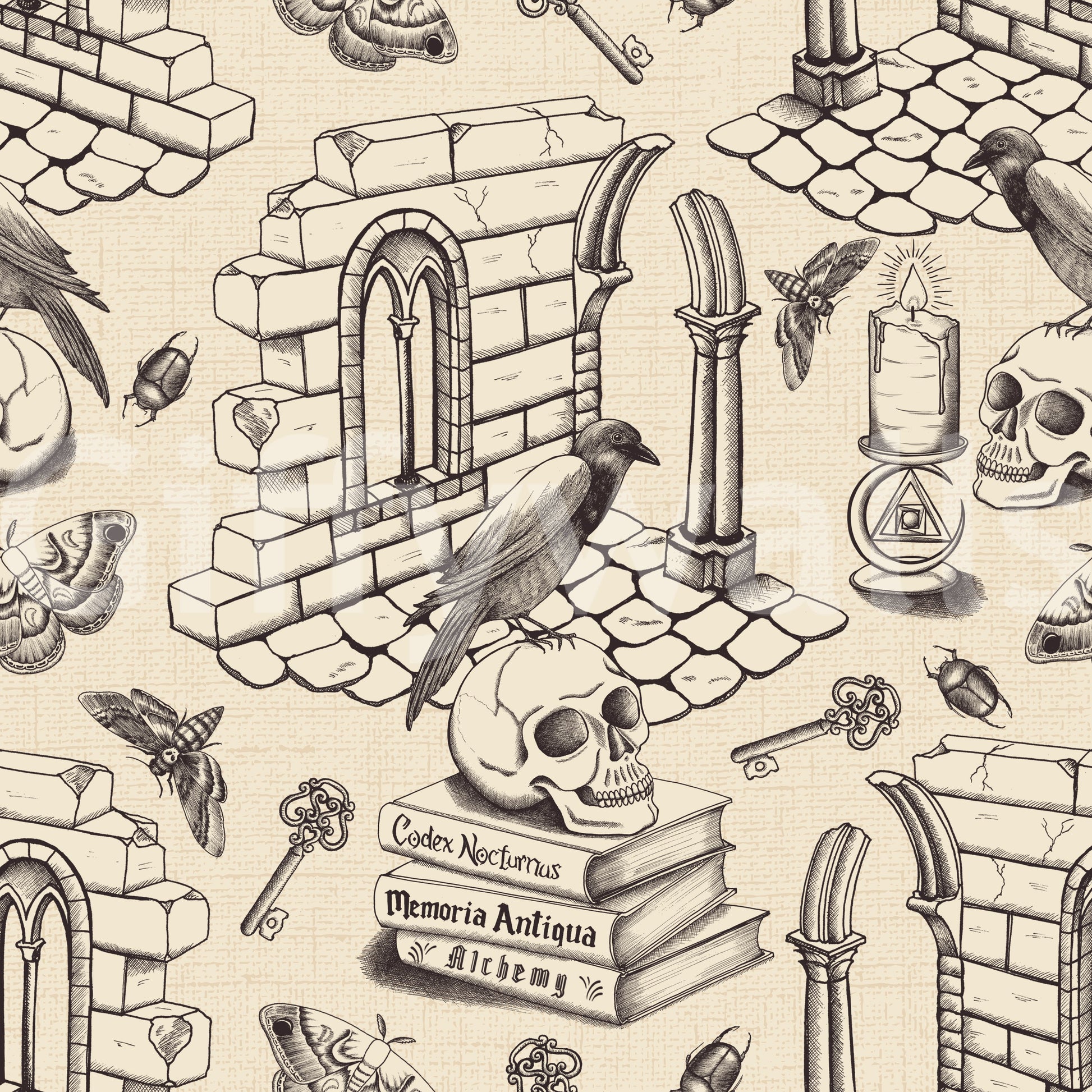 Sophisticated mural wallpaper with historical motifs

