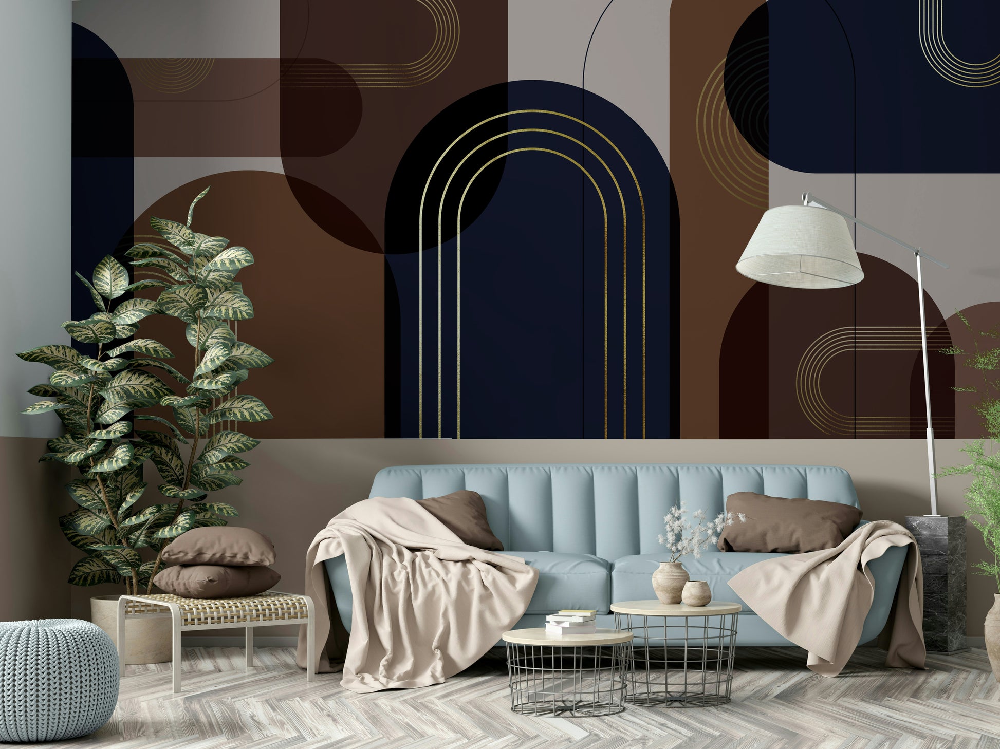 Abstract geometric dark academia mural

