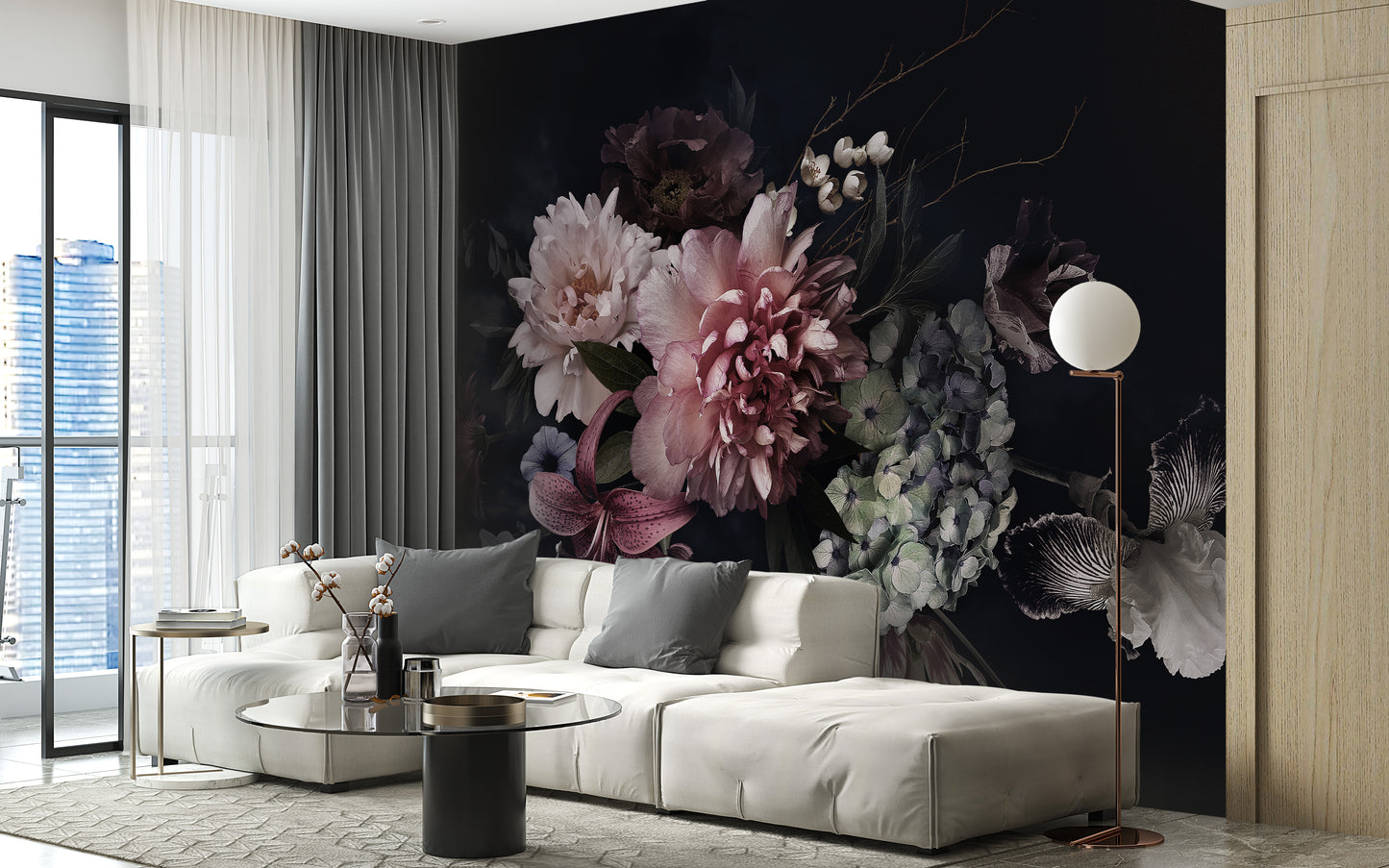 Dark vintage flower bunch wallpaper mural - Giffywalls
