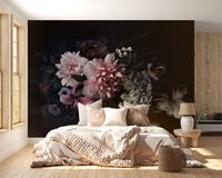 Dark vintage flower bunch wallpaper mural - Giffywalls