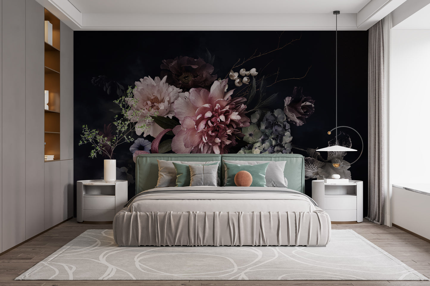 Dark floral mural with vintage style
