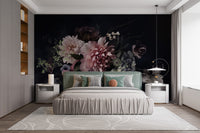Dark floral mural with vintage style