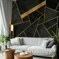 Statement mosaic wallpaper in charcoal and soft gold

