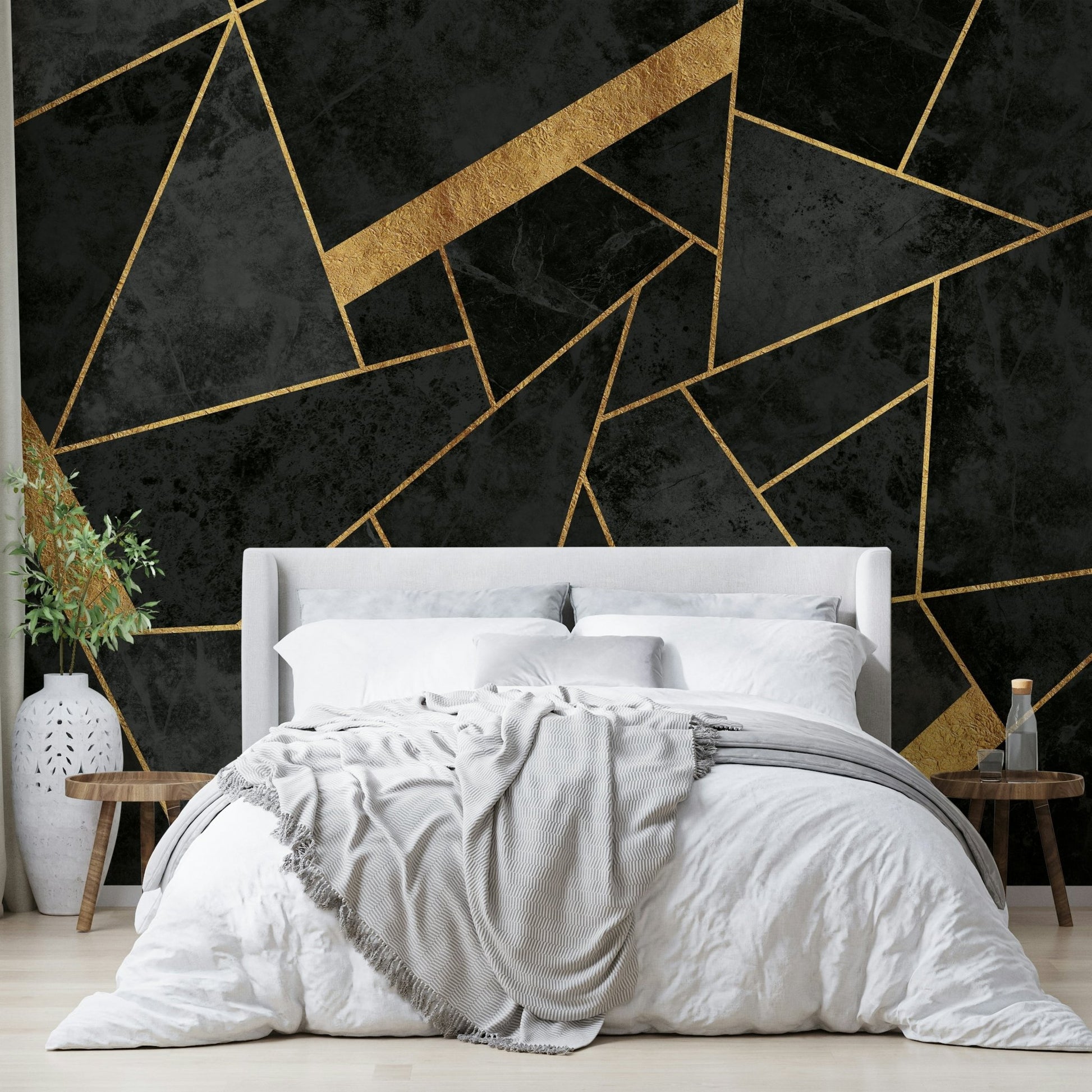 Gold mosaic wallpaper for walls in moody interiors

