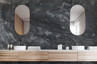 Dark Concrete wallpaper mural as a feature wall in a home office workspace in black tones