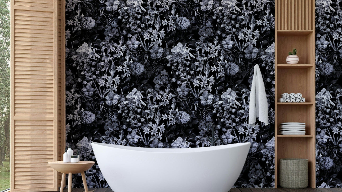 An angled shot of a wall with peaceful wallpaper

