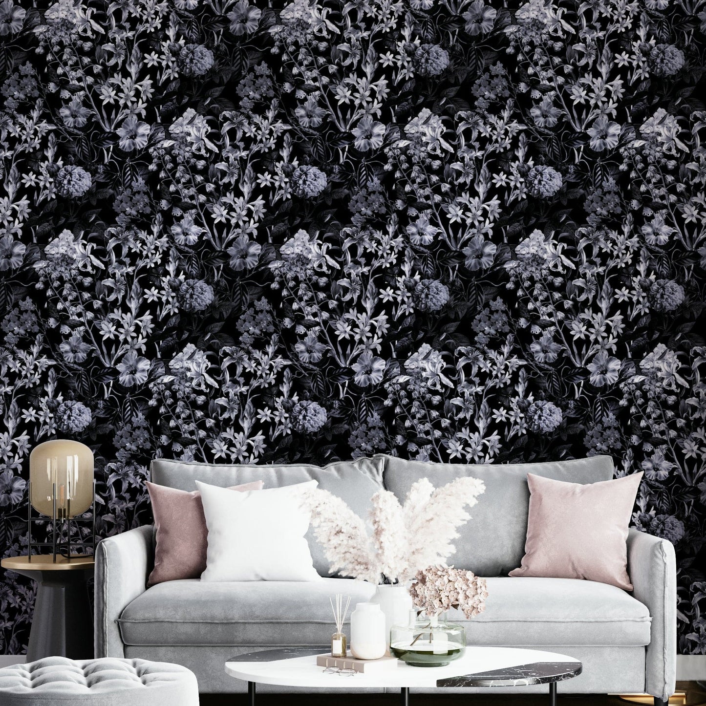 Dark Blossom Wallpaper on a bedroom wall

