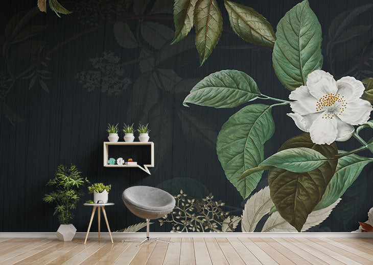 Dark Green Floral Wallpaper Mural in your room