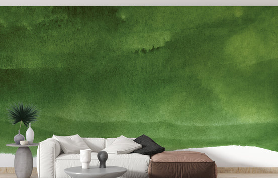 Dark Green Peel and Stick wallpaper mural shown as a full feature wall that highlights the design