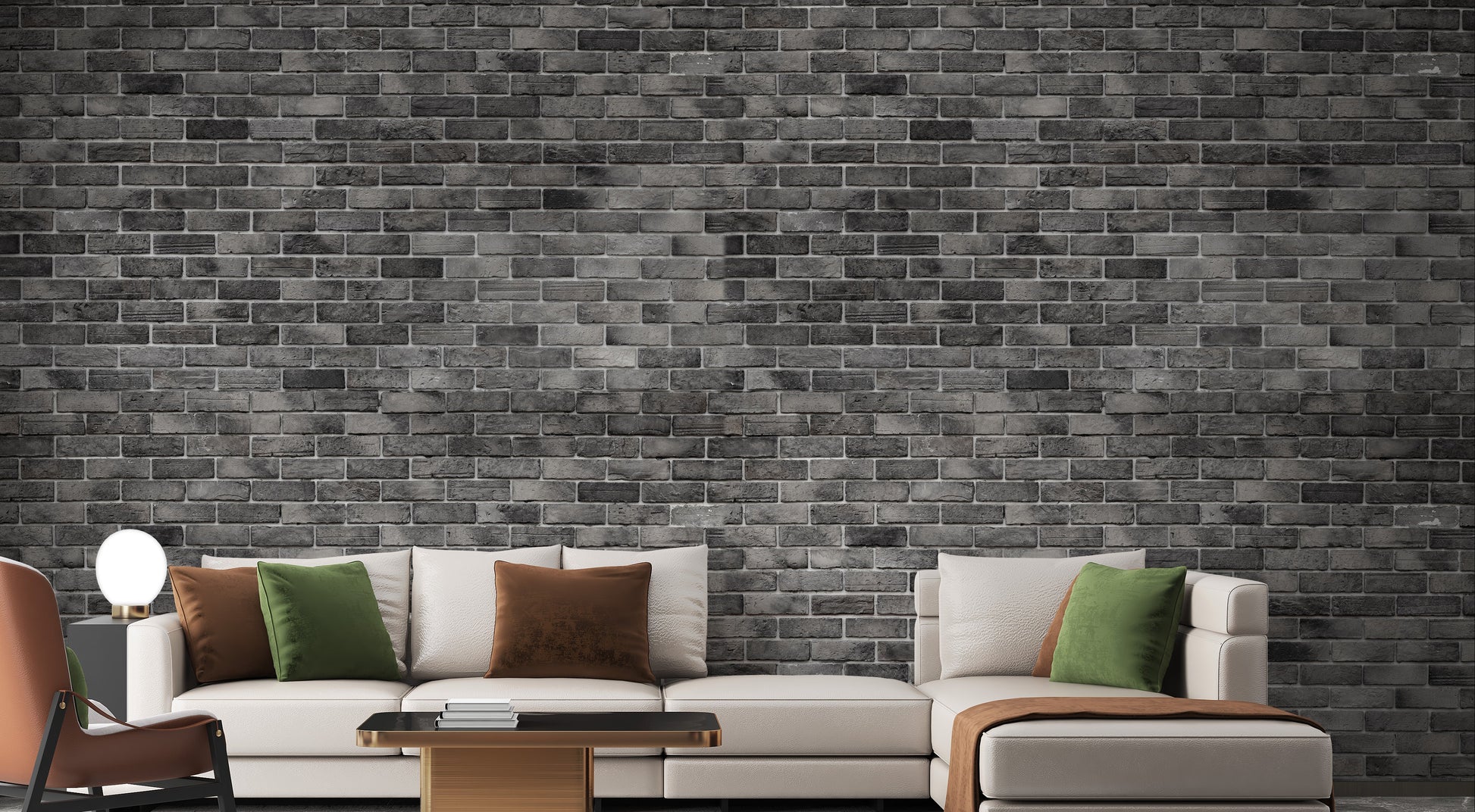 Textured dark grey brick wallpaper mural design