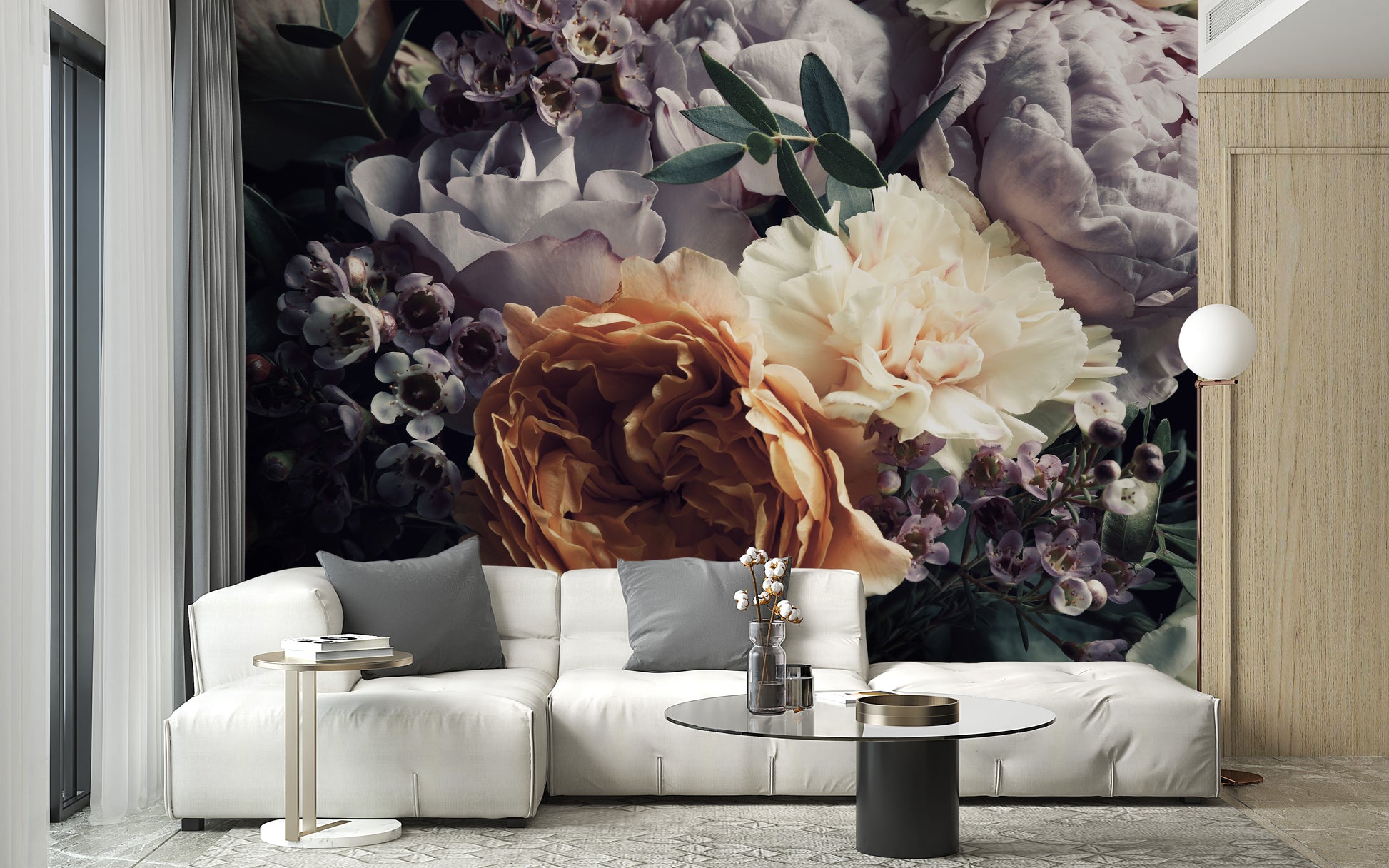 Dark Large Sized floral wallpaper mural - Giffywalls