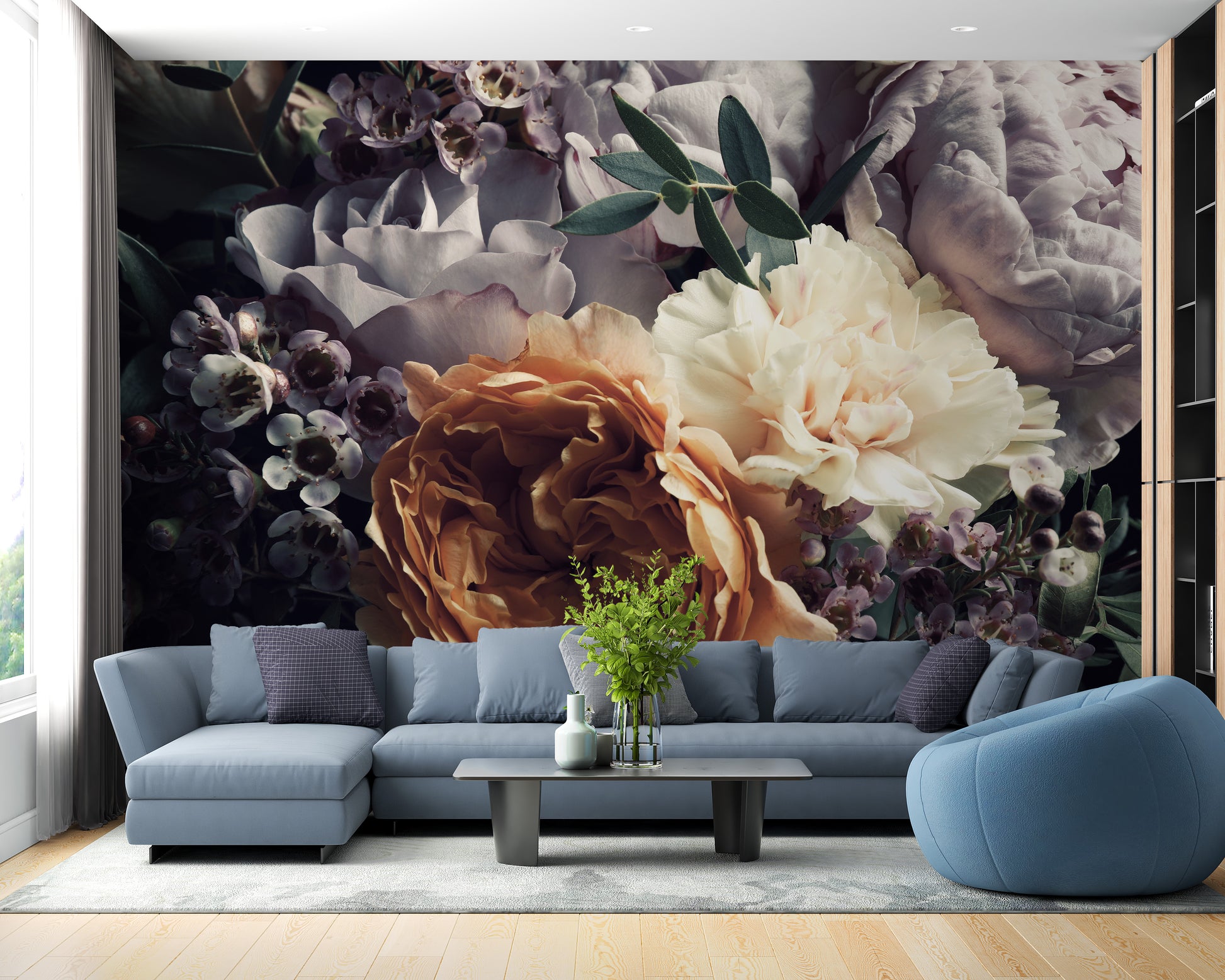 Dark Large Sized floral wallpaper mural - Giffywalls